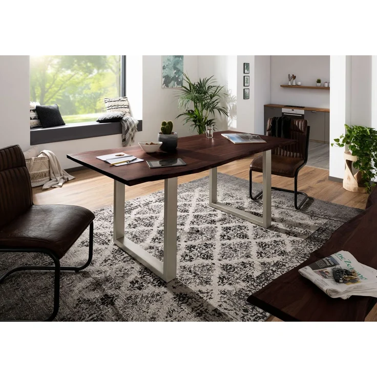Baumtisch Akazie 200x100x76 braun Beine silber matt FREEFORM 3 – Bild 2
