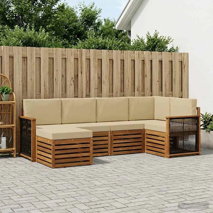 vidaXL Outdoor-Sofagarnitur 6 stk. 5-Sitzer Natur und Beige 3384564 – Bild 1