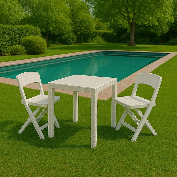 Dmora Outdoor Lounge Set Sanzeno, Outdoor oder Indoor Lounge Set, Quadratischer Tisch mit 2 Klappstühlen, Made in Italy, Weiß – Bild 2