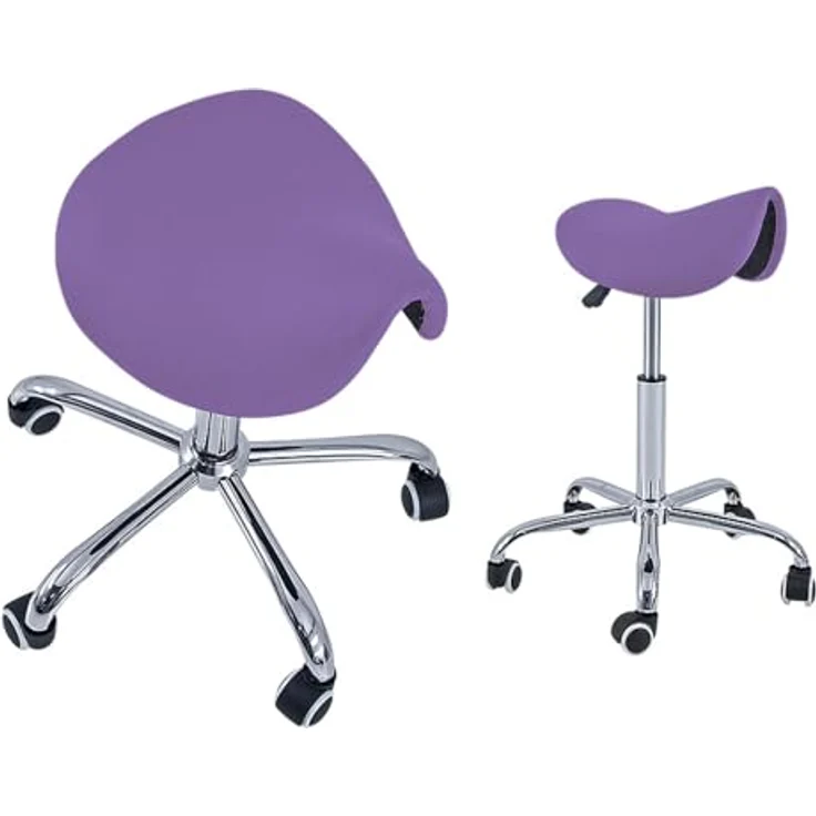 QUIRUMED Pony-Hocker mit 5 Rädern, Chromgestell, Violette Farbe, Kunstlederpolsterung, höhenverstellbar, leicht, ergonomisches Design, drehbar, bis zu 150 kg – Bild 4