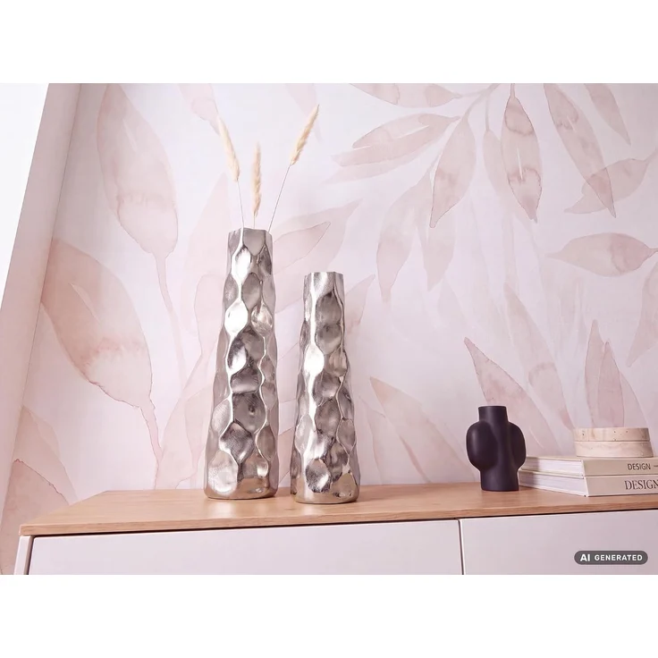Vase 2er Set Aluminium Silber Hammerschlag Modern Tischdeko Handgefertigt – Bild 7