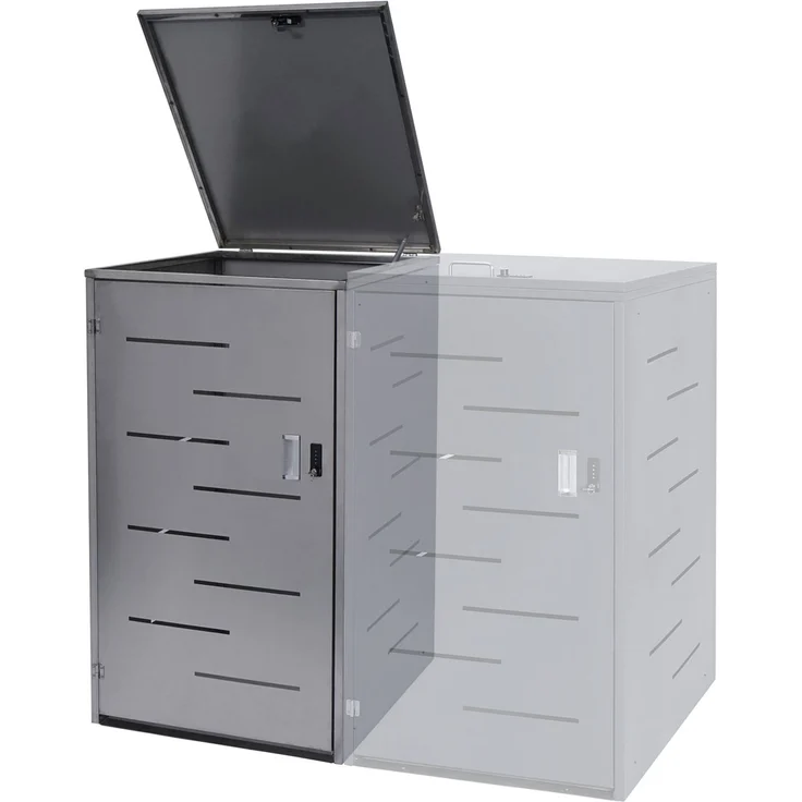 XL 1er-/2er-Mülltonnenverkleidung HWC-E83, Mülltonnenbox, erweiterbar 116x71x98cm ~ Edelstahl 35kg – Bild 4