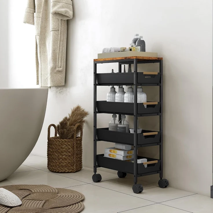HOMCOM Küchenwagen, Metall, Kunststoff, Schwarz, 39,5L x 24B x 82H cm – Bild 9