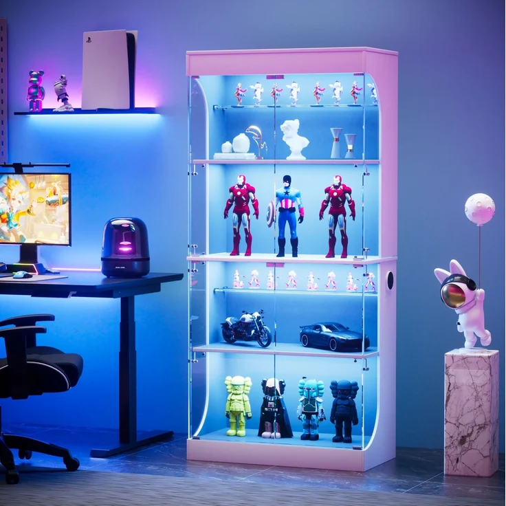Glasvitrine 80 x 35 x 165 cm in Weiß mit LED-Beleuchtung, Glastüren und USB-Anschluss – Bild 2