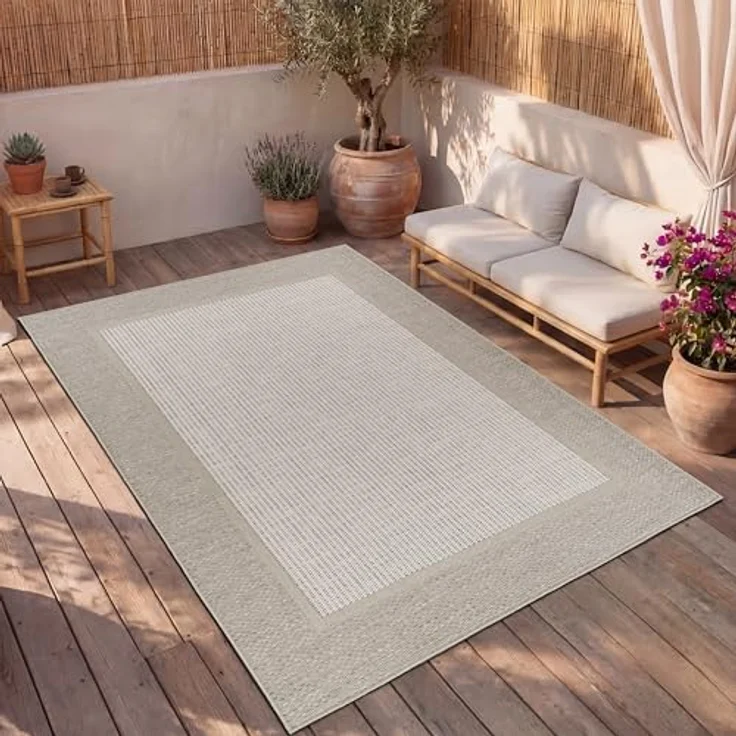 Paco Home In-& Outdoor Teppich Balkon Terrasse Küchenteppich Modernes Boho Ethno Muster, Grösse:200x280 cm, Farbe:Beige 7 – Bild 2
