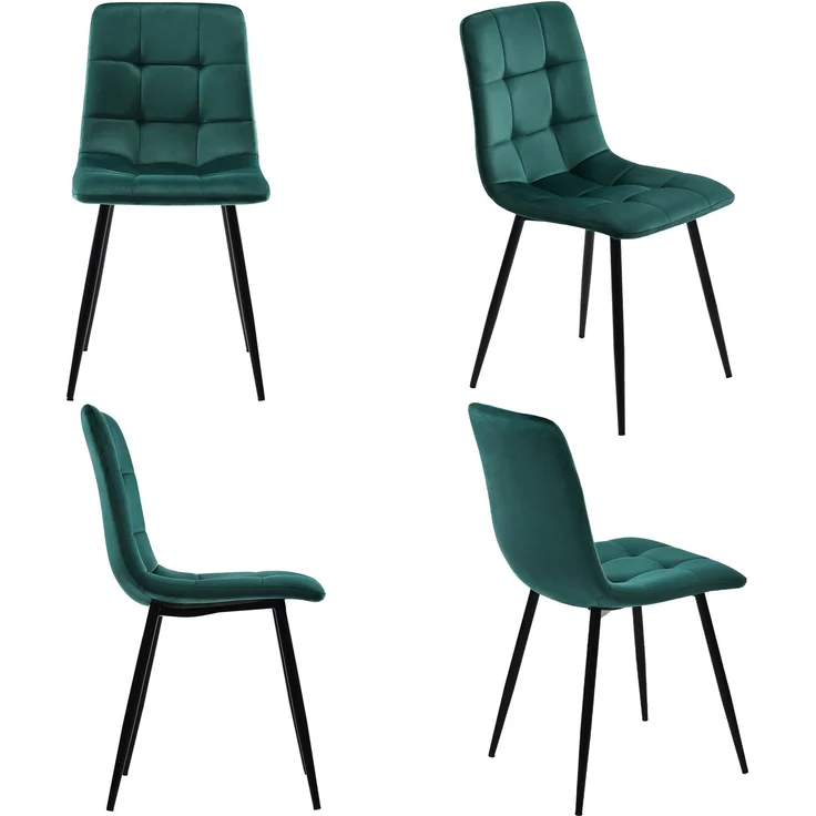 Merax Essgruppe (5-tlg), Esstisch mit 4 Stühlen Set, Moderner Küchentisch Set , 140×80cm Küchentisch mit Schwarz Metallbeinen, MDF Tischplatte in Weißer, Dunkelgrün Samt Esszimmerstühle – Bild 5