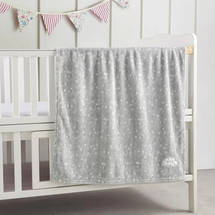 CREVENT Kleine Flauschige warme Baby-Überwurfdecke für Jungen, Kleinkinder, Kinderbett, Kinderwagen, 75x100 cm, graue Wolke – Bild 3