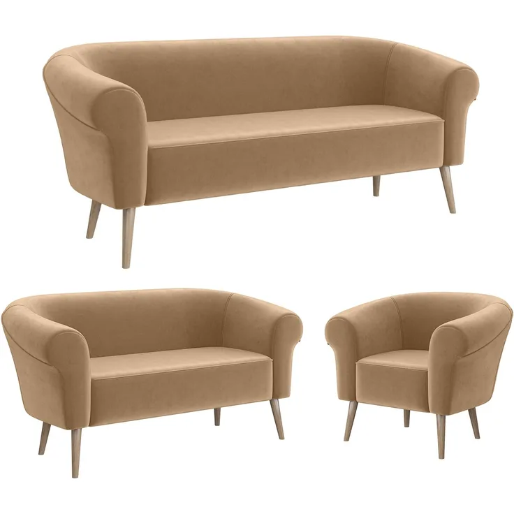 MEBLINI Mini Sofa Set 3-2-1 für Wohnzimmer - Mini Lounge für sechs Personen - Küchensofa - Sofa Klein - Sitzgarnitur - Polstergarnitur - Sofagarnituren - EMILIA - 3+2+1 - Beige Samt