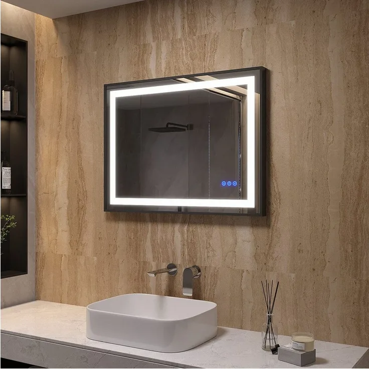 AQUABATOS LED-Lichtspiegel LED Spiegel Badspiegel schwarz Badzimmer Spiegel 80x60cm