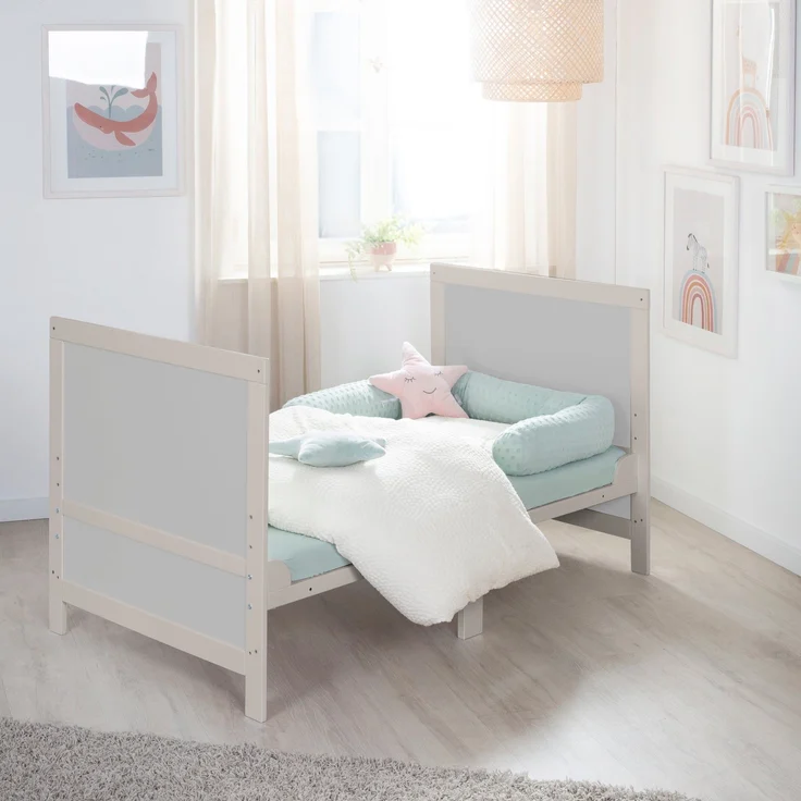 roba Babybett EASY SLEEP 70 x 140 cm inkl. Umbauecken + Matratze safe asleep® Roll Air - Mitwachsendes Gitterbett 3-fach höhenverstellbar - 3 Schlupfsprossen - Hellgrau – Bild 12