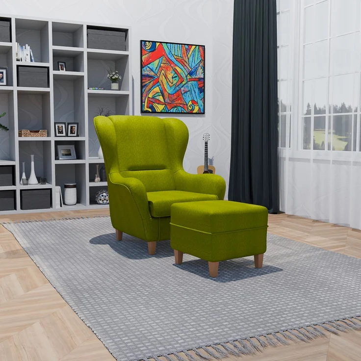 Supellex Sofia Ohrensessel mit Hocker | Design Vienna Hellgrün – Bild 2