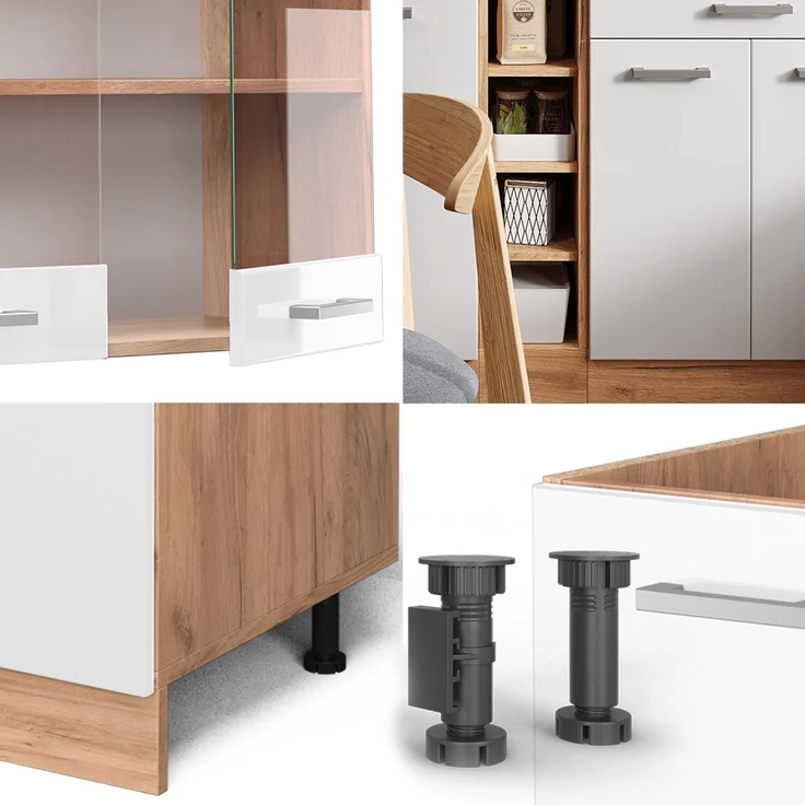 Singleküche R-Line Weiß Hochglanz/Goldkraft Eiche 160 cm , AP Marmor Vicco – Bild 5