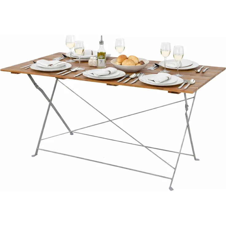Biergarten Tisch Klapptisch Gartentisch Esstisch Akazie Stahl 120x70cm – Bild 3