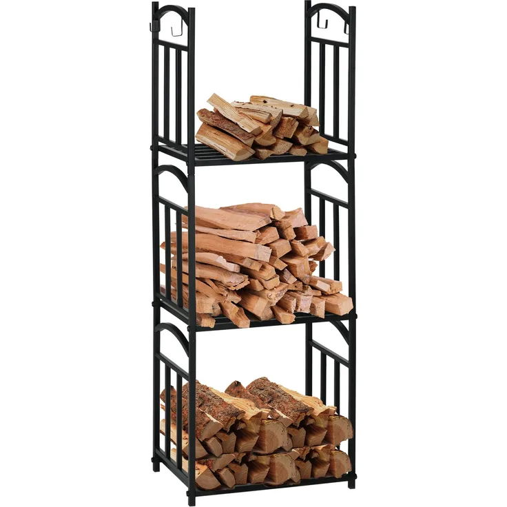 Outsunny Kaminholzregal, Metall, Schwarz, 46L x 32B x 126H cm