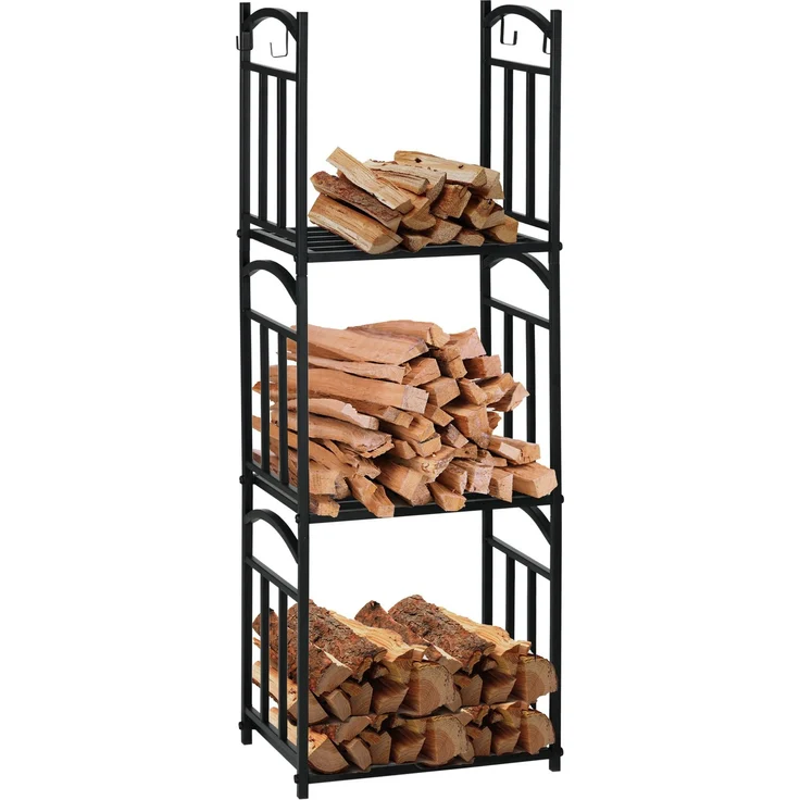 Outsunny Kaminholzregal, Metall, Schwarz, 46L x 32B x 126H cm – Bild 1