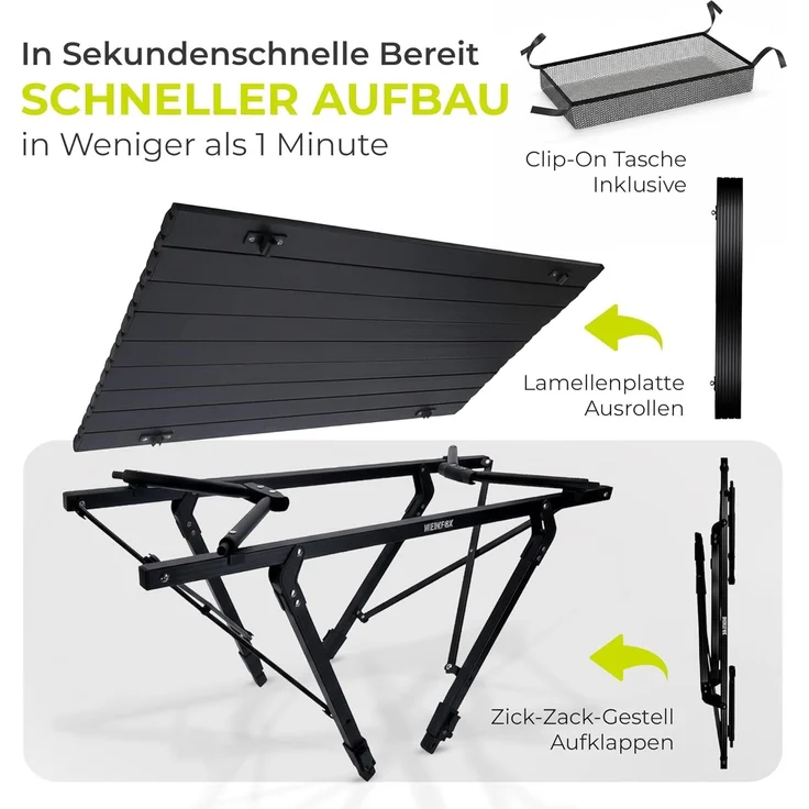 Goods+Gadgets Campingtisch Aluminium Campingtisch – Leicht, faltbar & wetterfest mit Tragetasche (Klappbarer Multifunktionstisch, mit aufrollbarer Tischplatte), & Tragetasche – Bild 1