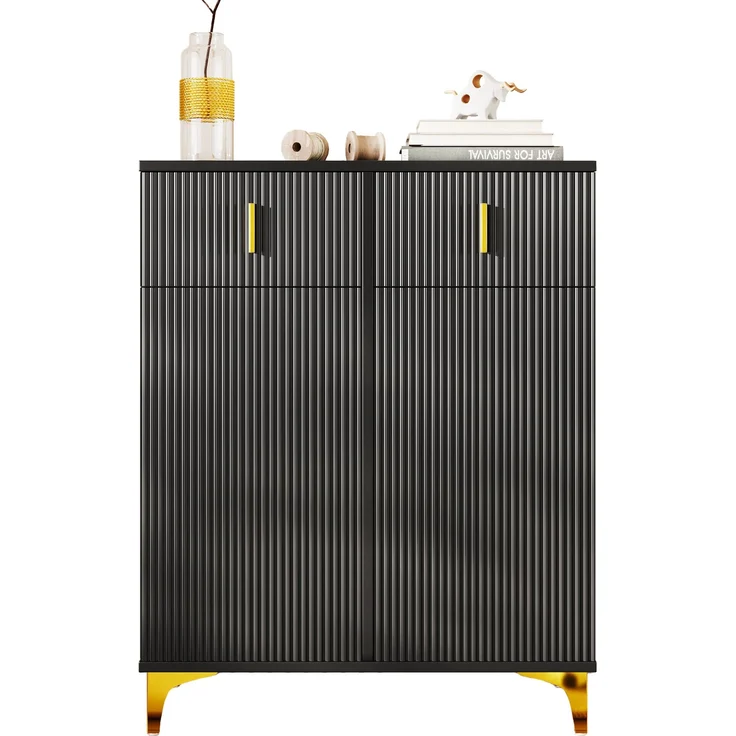 Sideboard aus Spanplatte mit 2 Schubladen & 2 Türen, 35x83x101 cm, Schwarz – Bild 8