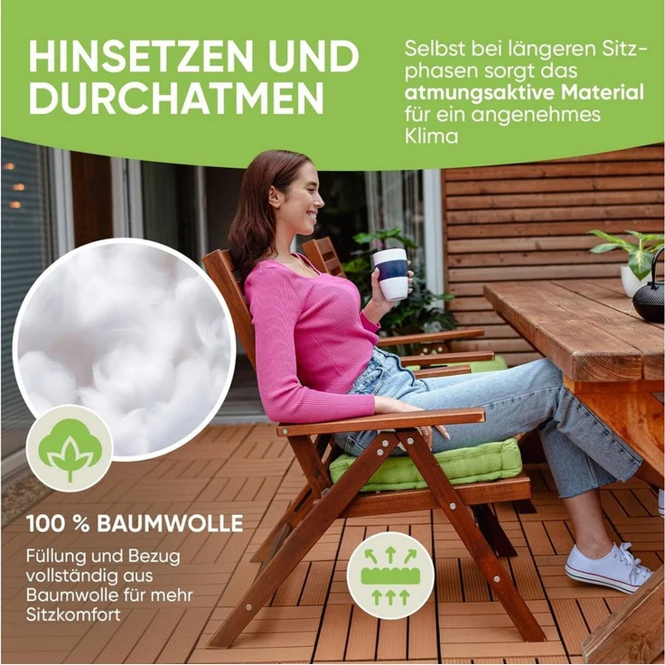 Gräfenstayn Sitzkissen Stuhlkissen, 40x40x8cm, Bodenkissen, Steppkissen, dicke Polsterung – Bild 2