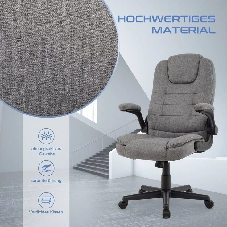 Intimate WM Heart Chefsessel Ergonomisch Bürostuhl mit Klappbaren Armlehnen, Stoff Stuhl mit Wippfunktion, Höhenverstellbar Drehstuhl – Bild 3