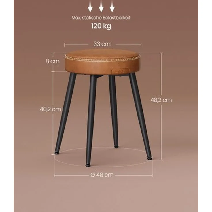 Vasagle Esszimmerstühle (2 St), Sitzhocker, EKHO Series, Kunstleder, 48,2 cm hoch, karamellbraun – Bild 5