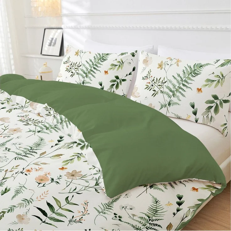 ibettertec Bettwäsche Bettwäsche 135 x 200, 200 x 200 cm Blumen Blätter Pflanzen Aesthetic, Mikrofaser, 3 teilig, Mikrofaser Bettbezug mit Reißverschluss, Bügelfrei und Weich – Bild 4
