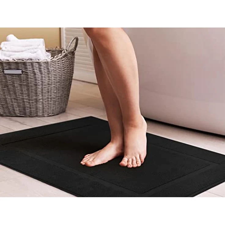 Utopia Towels Badteppich, Baumwolle, kein Badezimmerteppich, 53,3x86,4 cm, 100% ringgesponnene Baumwolle, sehr saugfähig und maschinenwaschbar, Schwarz, 2 Stück – Bild 6