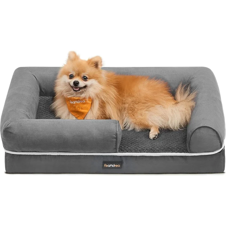 Feandrea Orthopädisches Hundebett, Hundekissen, Hundekorb, weiche Polsterung, Hundesofa, erhöhte Ränder, Bezug abnehmbar und waschbar, 76 x 51 x 18 cm, rutschfeste Unterseite, hellgrau PGW074G02 – Bild 1