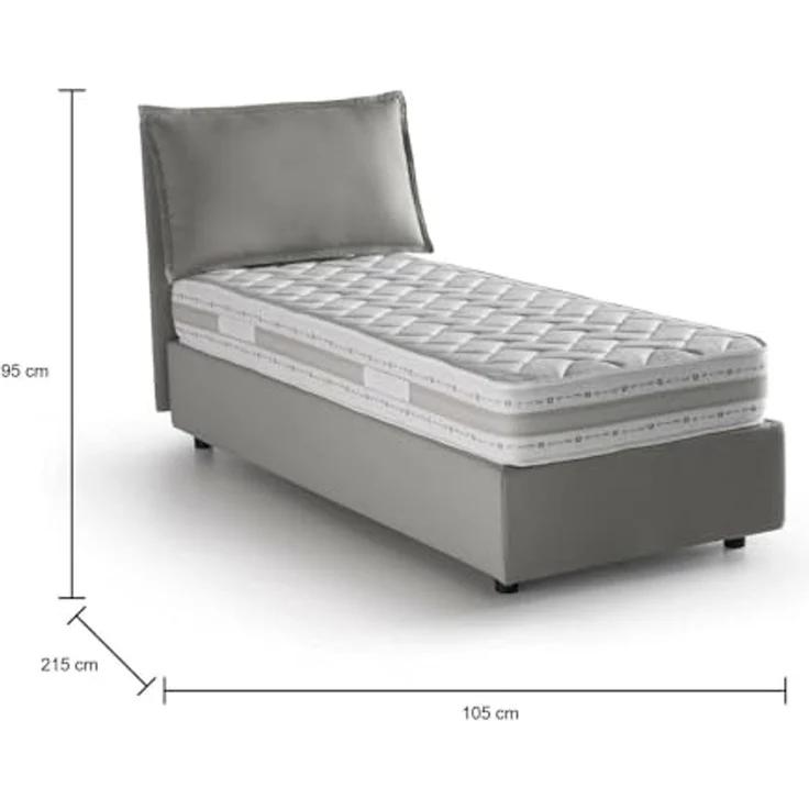 Talamo Italia - Einzelbett Evelyn, Bettkasten mit Stoffbezug, 100 % Made in Italy, Öffnung vorne, inklusive Matratze 90x200 cm, Grau – Bild 2