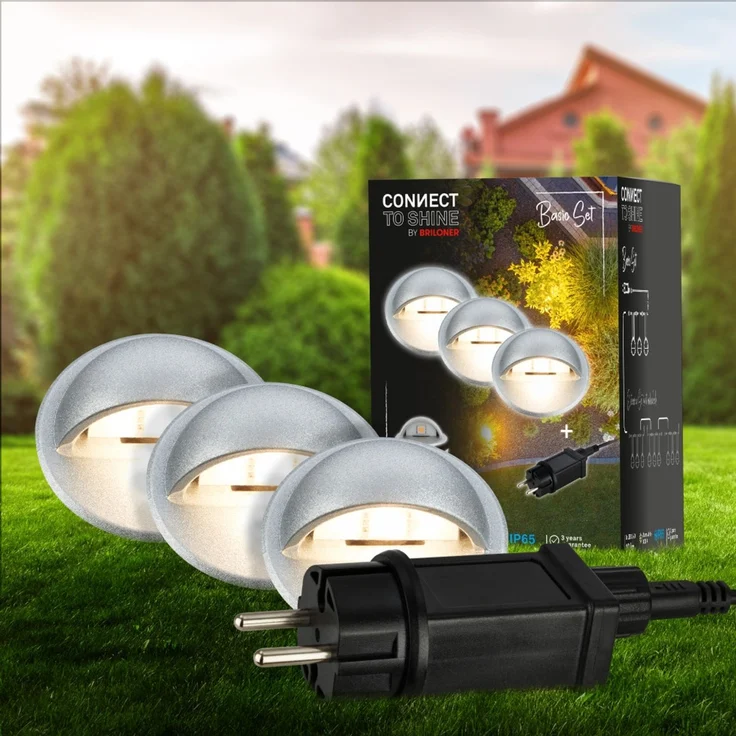 Briloner LED Außen-Bodenstrahler Teak Connect to Shine 3er Starterset 10W warmweiß – Bild 5