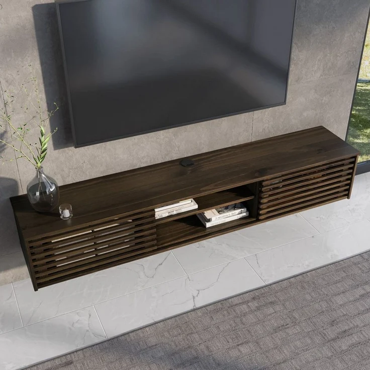 IDIMEX Lowboard RIAN, TV Lowboard hängend aus Massivholz mit Lamellentüren Nussbaum Finish – Bild 3