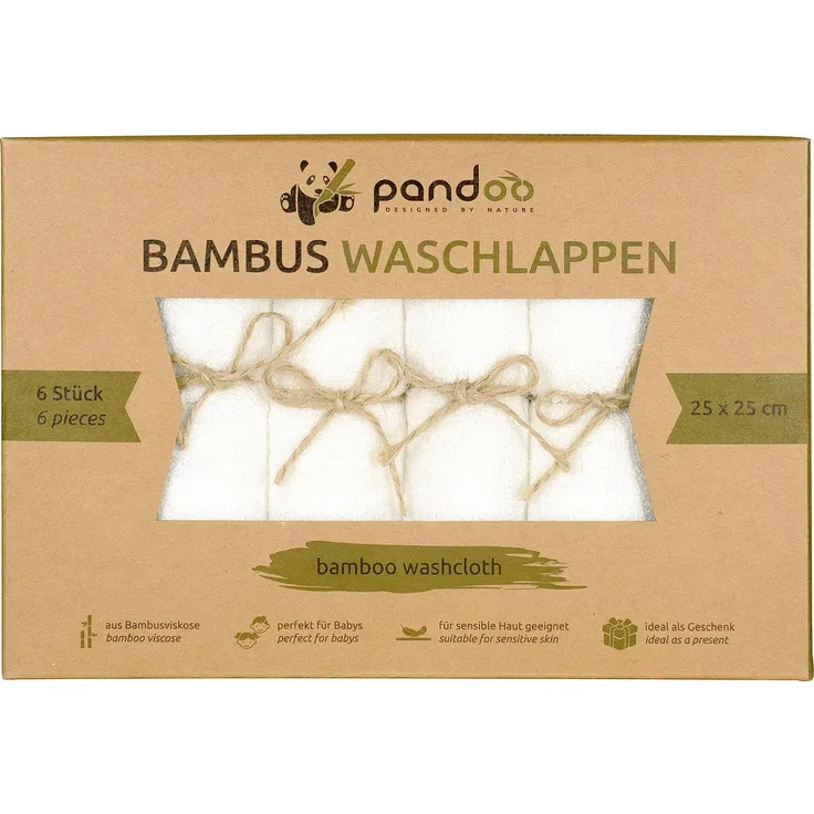 pandoo 100% Bambus Baby Waschlappen - kuschelweich, farbstofffrei, hypoallergen, anti-mikrobiell & antibakteriell für empfindliche Baby Haut - 25x25 cm weiß - 6 Stück