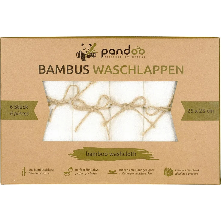 pandoo 100% Bambus Baby Waschlappen - kuschelweich, farbstofffrei, hypoallergen, anti-mikrobiell & antibakteriell für empfindliche Baby Haut - 25x25 cm weiß - 6 Stück – Bild 1