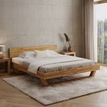 skølm 'Nornir' Bett 180x200 cm, Bettgestell, natur geölt, Massivholzbett aus Eiche mit Holzkufen, Doppelbett mit durchgehendem Bettkopf