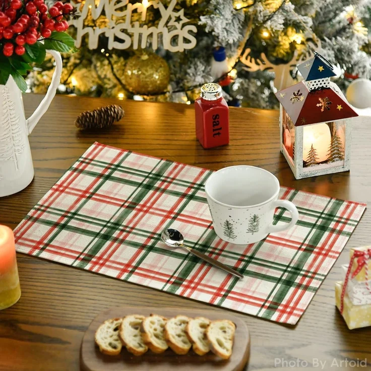 ABC Weihnachts-Platzset im Büffelkaromuster, 6-teilig, rot-grün kariert, 30 x 45 cm – Bild 3