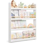 SONGMICS Bücherregal Kinder, Kinderregal mit 4 Ebenen, Spielzeugregal, Wandregal, für Kinderzimmer, Spielzimmer, weiß-naturfarben GKR014W01