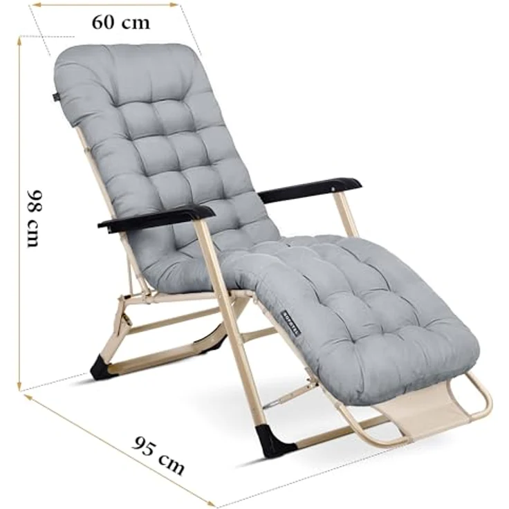 Sofotel Sonnenliege Klappbare Gartenliege Bis 120 kg Liegestuhl mit Kissen und Kopfstütze Grau Beige ChillWell Luxury – Bild 4