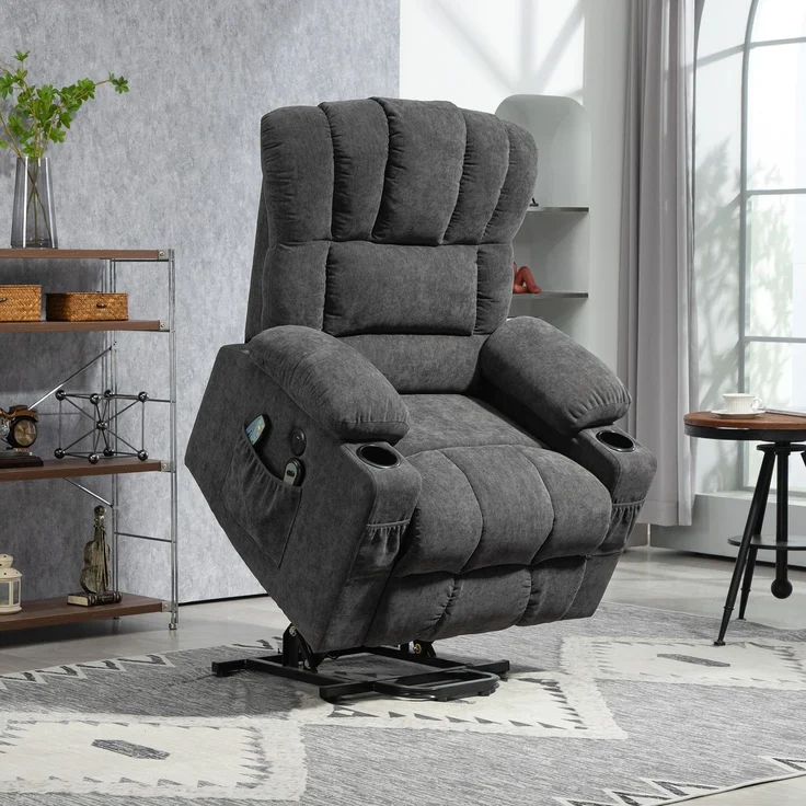 MELAYR, Elektrischer Power Lift Aufsteh-Sessel mit Massage- und Wärmefunktion, 93 x 91 x 110 cm, Dunkelgrau – Bild 3