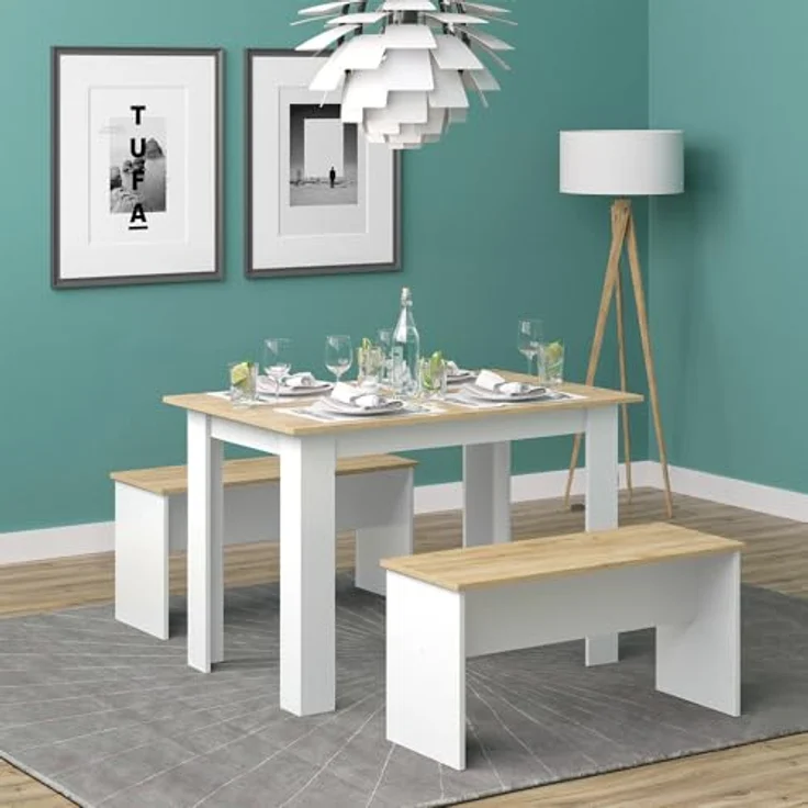 Vicco Eckbankgruppe 'Sentio', Weiß, Esszimmer mit Tisch und 2 Bänken, Holzwerkstoff, 112x73x73.6 cm – Bild 4