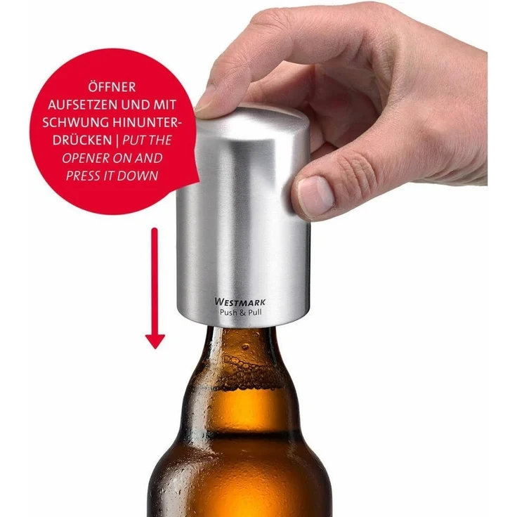WESTMARK Flaschenöffner 2 Automatische Kapselheber, Zum Öffnen von Kronkorken-Flaschen, Push&P – Bild 2
