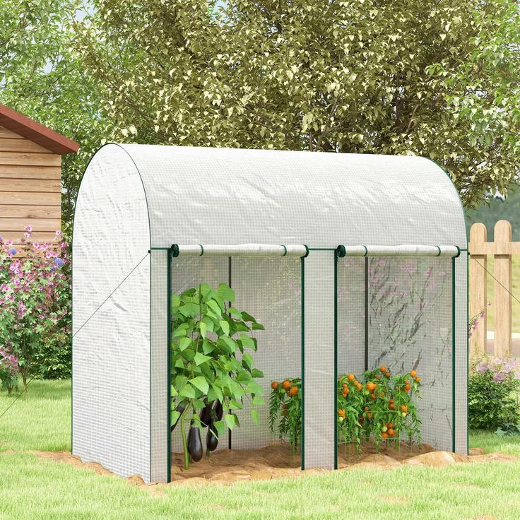 Wohnora-m² großes Gartengewächshaus, Maße 2 m (L) x 1 m (B) x 1,78 m (H), 2 aufrollbare Türen mit Reißverschluss, Stahl, hochdichtes PE (140 g/m²), UV-beständig, weiß,H 1780cm x T 1020cm x B 1000cm