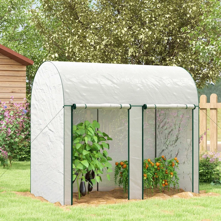 Wohnora-m² großes Gartengewächshaus, Maße 2 m (L) x 1 m (B) x 1,78 m (H), 2 aufrollbare Türen mit Reißverschluss, Stahl, hochdichtes PE (140 g/m²), UV-beständig, weiß,H 1780cm x T 1020cm x B 1000cm – Bild 1