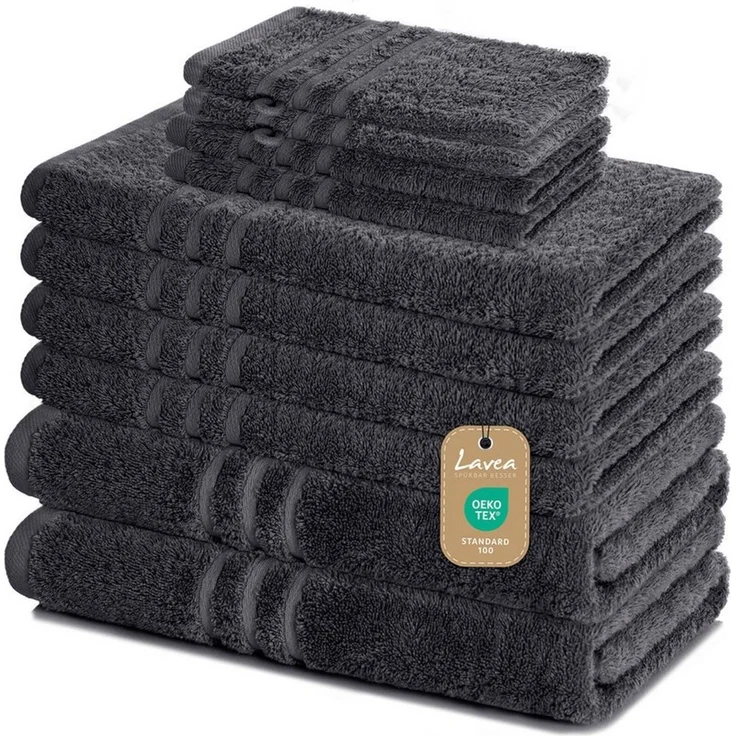 Lavea Handtuch Set Elena, Duschtücher, Handtücher, Gästetücher, Waschhandschuhe, 100% Baumwolle (Set, 10-St), Frottierserie, weich & saugstark, pflegeleicht, 500 g/m² Frottier – Bild 1