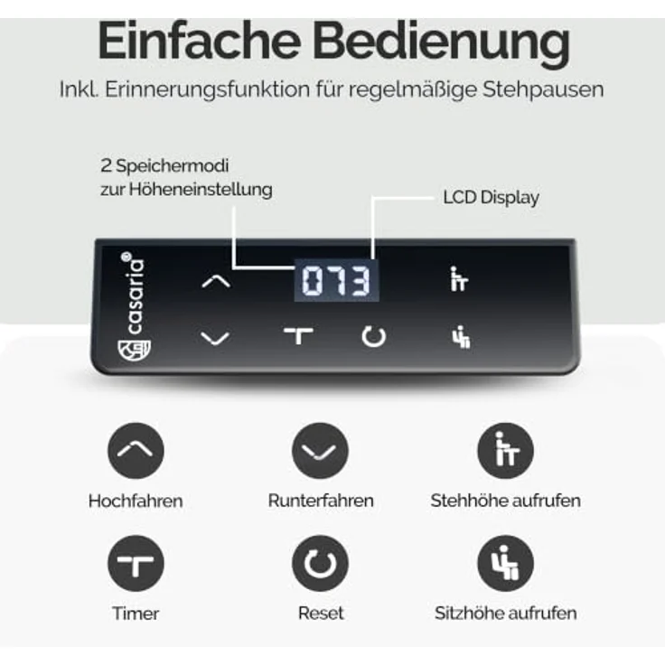 Casaria Elektrischer Schreibtisch L-Form 160x75cm, Höhenverstellbar 73-118cm mit LCD-Display und Stahlgestell in Beige, inkl. Tassen- und Kopfhörerhalter – Bild 5