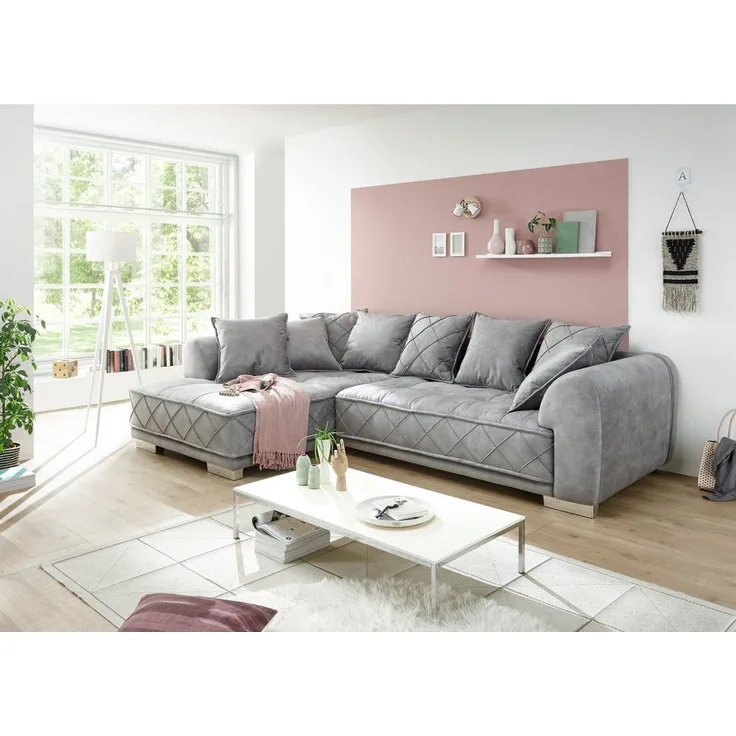 Bega Ecksofa SENTINA L-Sofa Stoff Samtoptik grau inkl. Kissen