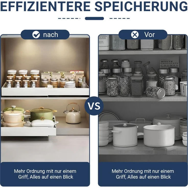 Home Nature Wohnkonzept Küchenschrank Ausziehschublade, 1er Set, mit Klebehalterung ohne Bohren, 52 x 53 x 7,5 cm, Karbonstahl, Vielseitig für Küche und Bad, Weiß – Bild 3