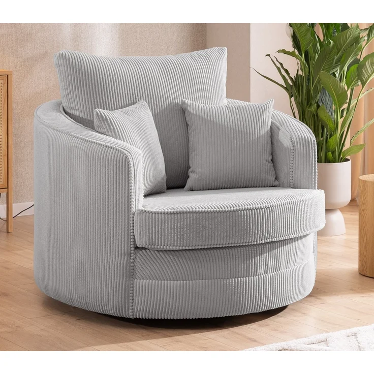 S-Style Möbel Drehsessel Ted Love Seat XXL 360 Grad drehbar aus Cord-Stoff, mit Wellenfederung – Bild 1