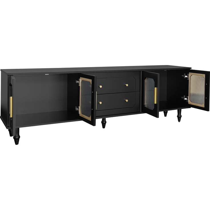 Lowboard 175x38x55,5 cm mit geriffelten Glastüren und goldenen Griffen – elegantes TV-Möbel – Bild 7