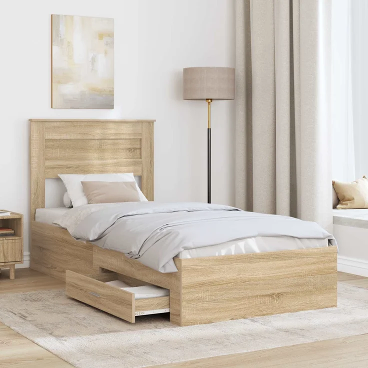 vidaXL Bettrahmen mit Kopfteil Sonoma-Eiche 90 x 190 cm Holzwerkstoff 3410029 – Bild 2