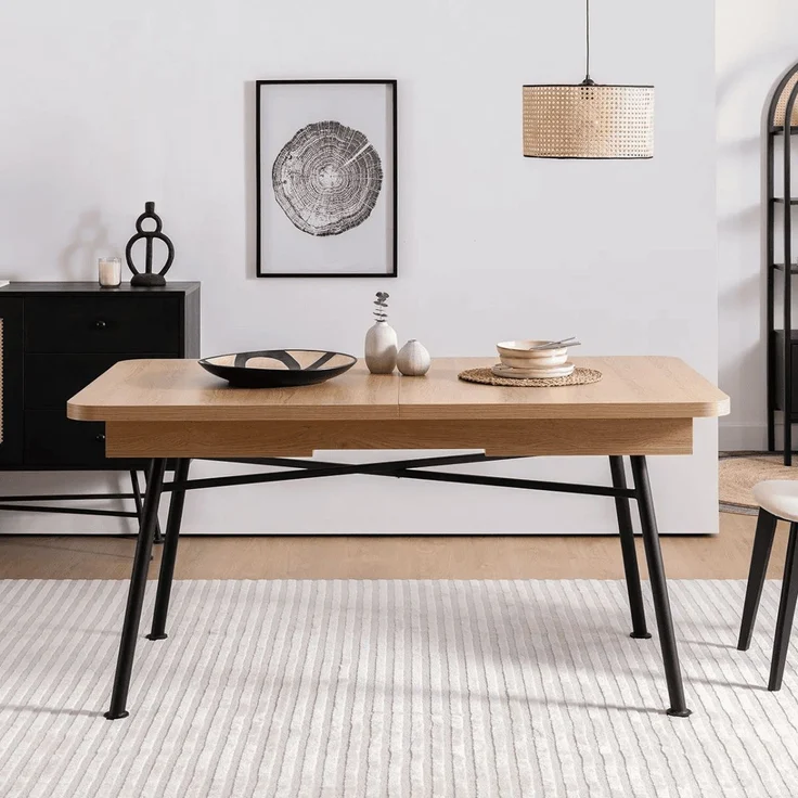 Calicosy Ausziehbarer Tisch von 160 bis 198 cm, Dekor Eiche und Schwarz - NALA - Helles Holz – Bild 5