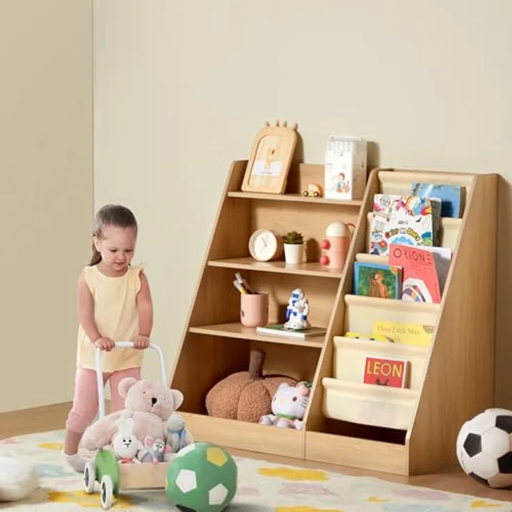 VEVOR 4-stöckiges Bücherregal aus Holz für Kinder, Sechsstöckiges Bücherregal, Baby-Aufbewahrungsregal, Bücher- und Spielzeug-Organizer-Schrank, für Kinderzimmer, Spielzimmer, Kindergarten – Bild 3